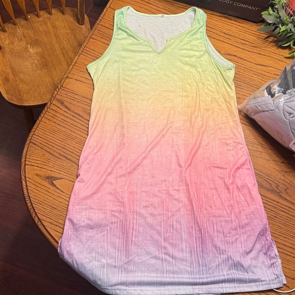 Source Unknown Gradient Pajama Dress - Green, Yellow, Pink